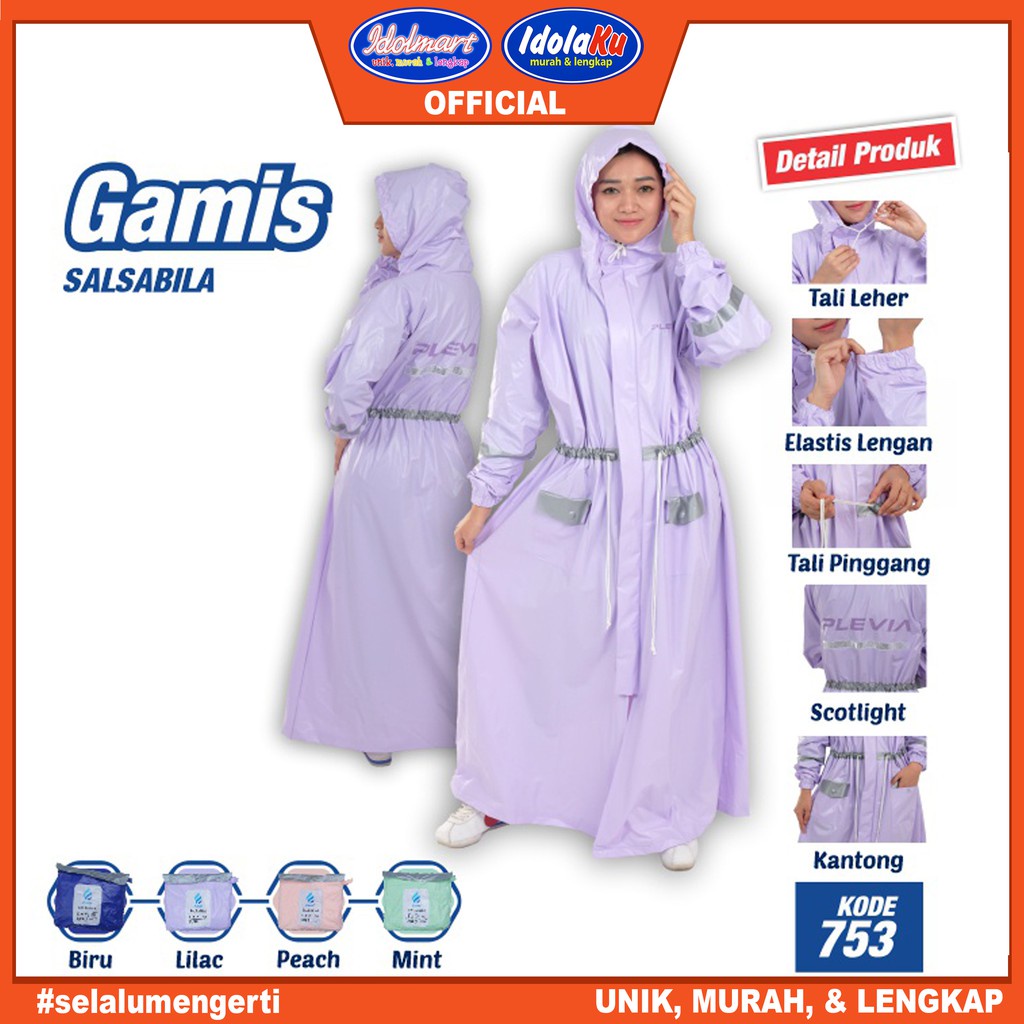 IDOLAKU Jas Hujan Plevia Gamis Salsabila 753 / Jas Hujan Gamis 753 / Jas hujan rok - Plevia semarang