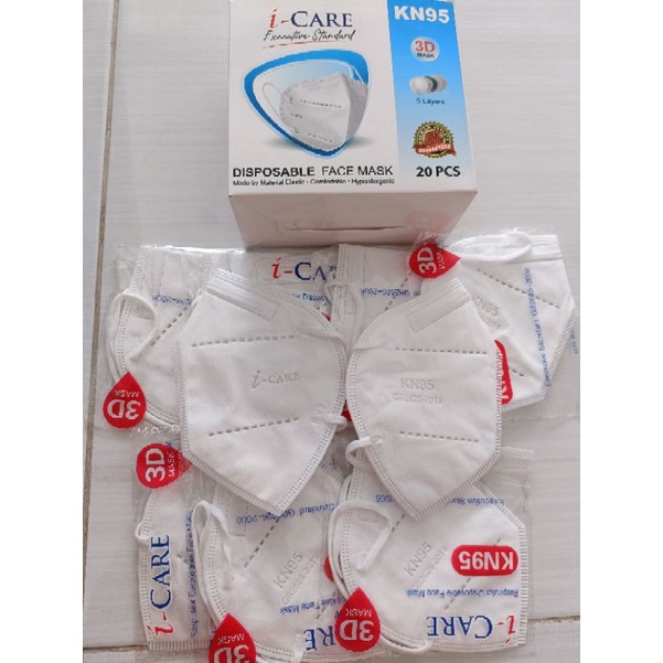 masker kn95 5ply i-care 3d ORI ada emboss icare  harga 1box isi 20pc. kemasan  PER 1 PC DIPLASTIK KN95