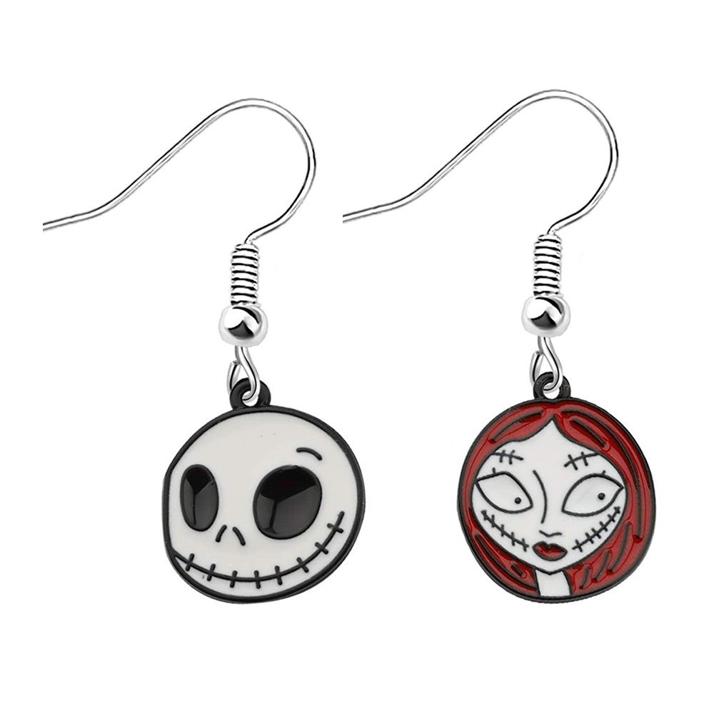 Anting Tusuk Gantung Desain Jack and Sally Zombiehantu Tema Halloween Gaya Vintage Untuk Wanita