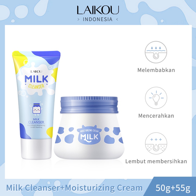 LAIKOU Milk Cream Mencerahkan Meningkatkan Kelembaban Busa Pembersih Menutrisi 2pak