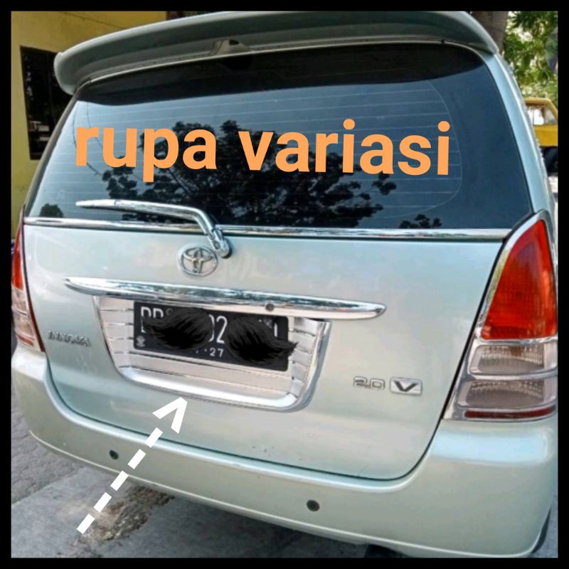 Ornamen plat nomor belakang bagasi toyota INNOVA inova 2005 sampai 2015 chrome crome 2014 2013 2012 2011 2010 2009 2008 2007 2006 2005 tatakan