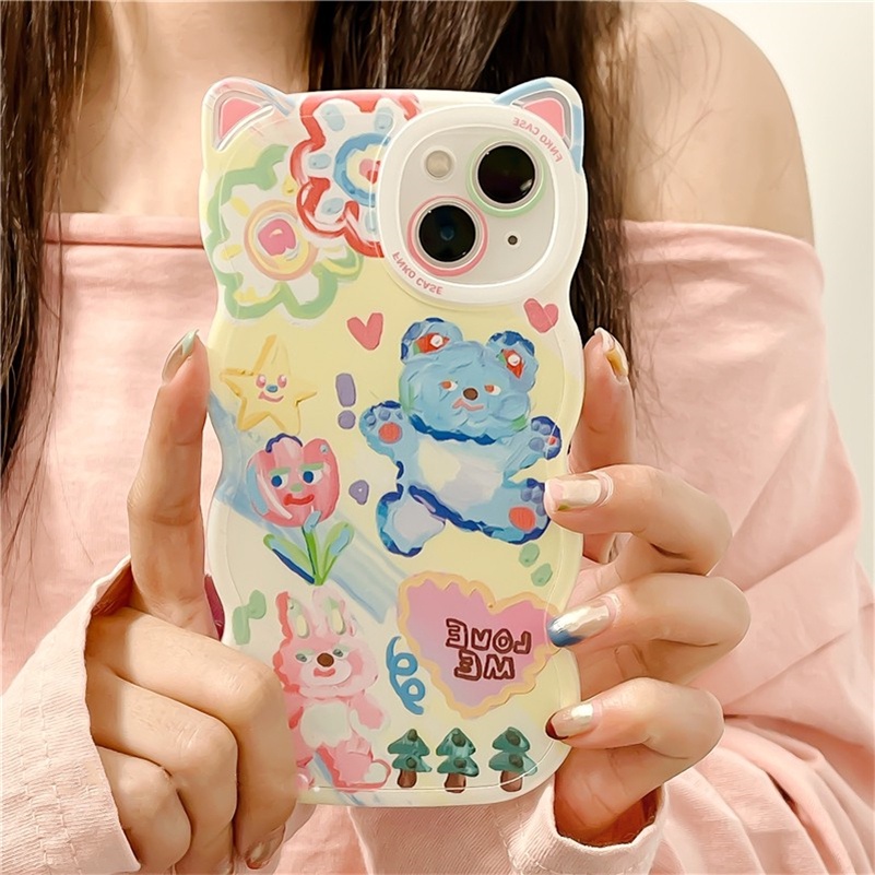 Soft Case Silikon Motif Lukisan Cat Minyak Beruang Untuk iPhone 14 13 12 11 Pro Max X Xr Xs Max 8 7 6 6s Plus