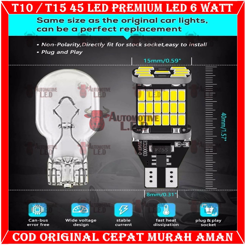 ORIGINAL LAMPU LED T10 45 LED 6 WATT PREMIUM LED CANBUS SUPER BRIGHT LAMPU SENJA MOTOR T10 LAMPU T15 LED