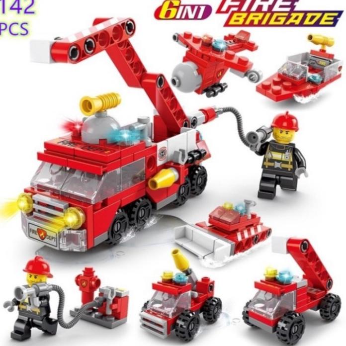 [SBA.18Oc22w] Mainan Balok Edukasi Lego Anak 6in1 Bentuk Polisi Pemadam Kebakaran Tentara Konstruksi