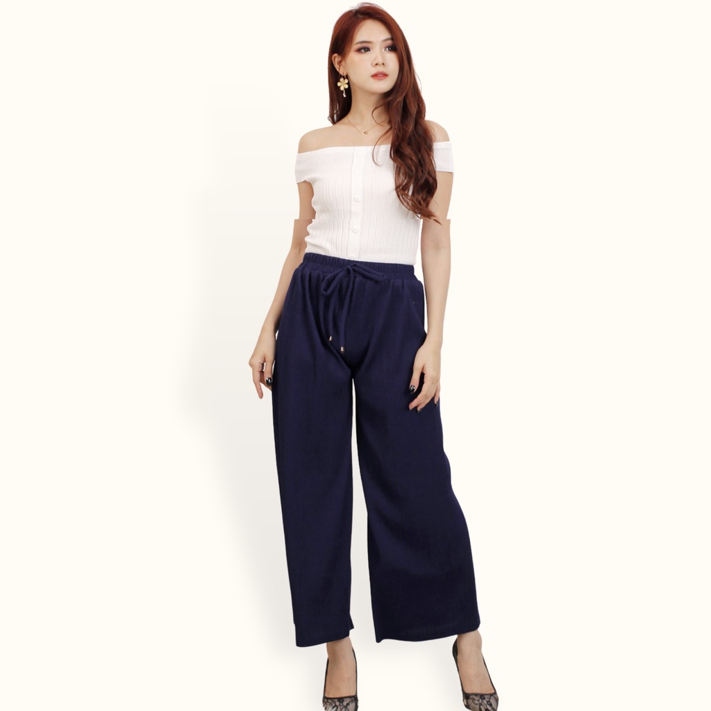 Celana Kulot kaki lebar wanita gaya korea model ploi flisket lidi - XSHOP Bonita