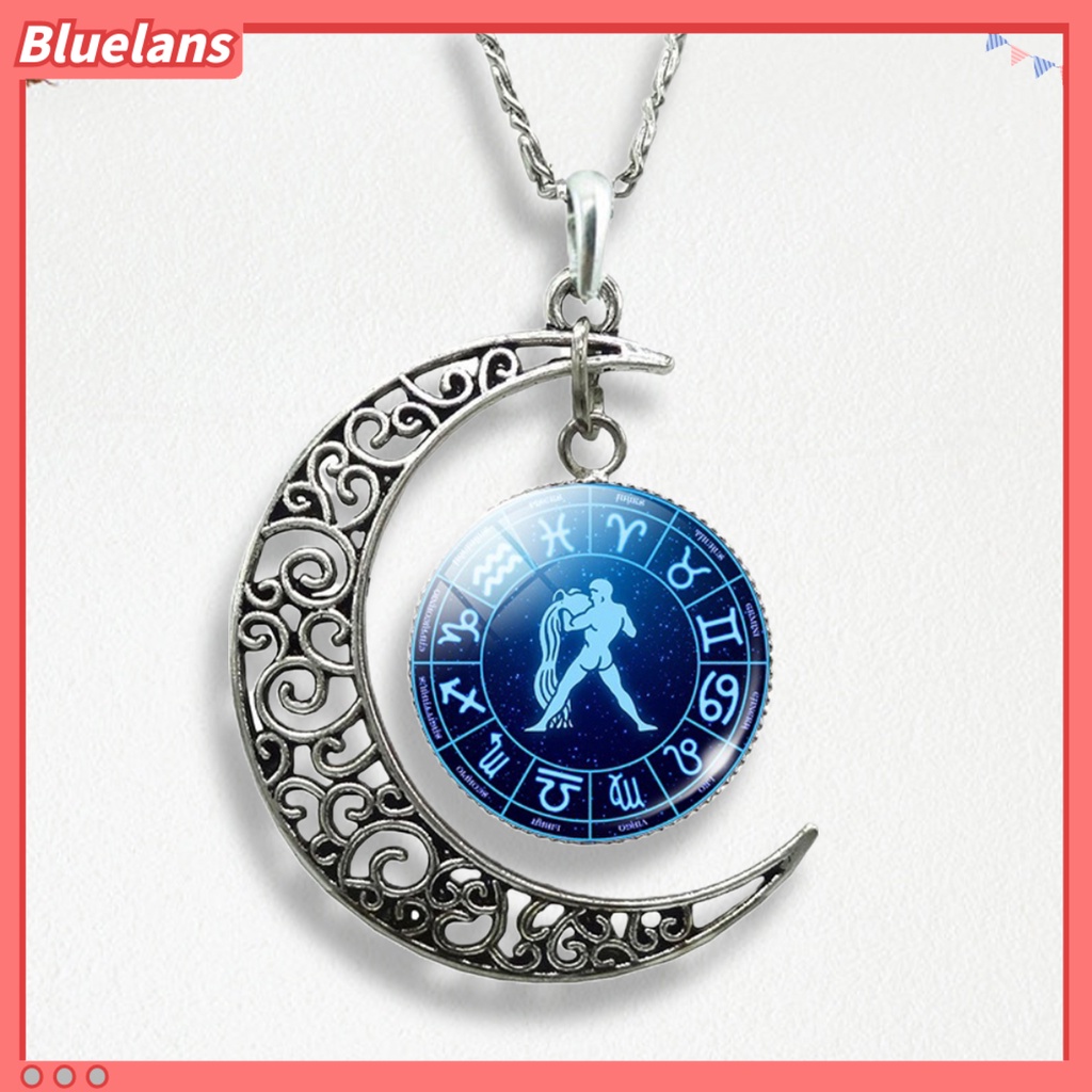 Bluelans Unisex Faux Gem 12 Constellations Hollow Crescent Moon Chain Necklace Jewelry Gift