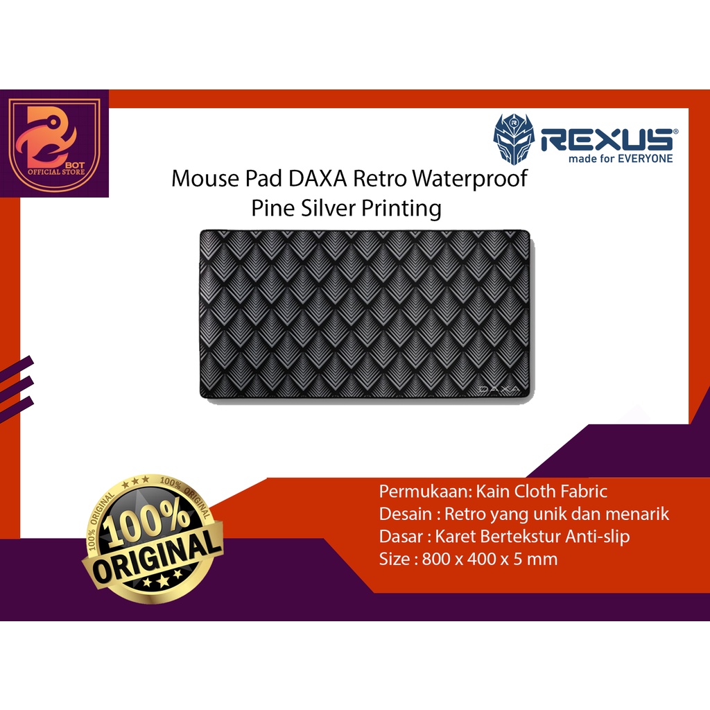 Rexus Mousepad Gaming Daxa Retro Pine Silver Mousemat Cloth XL Ori