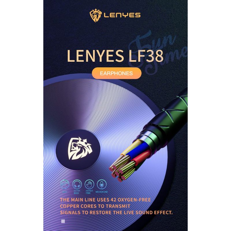 Lenyes headset LF38 gaming in ear hifi stereo earphone extra bass with handfree microphone 3.5mm Audio