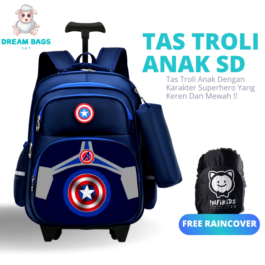 Tas Troli Anak Laki Laki Sekolah SD Tas Koper Dorong Anak Cowok DREAM BAGS DB-631C Import