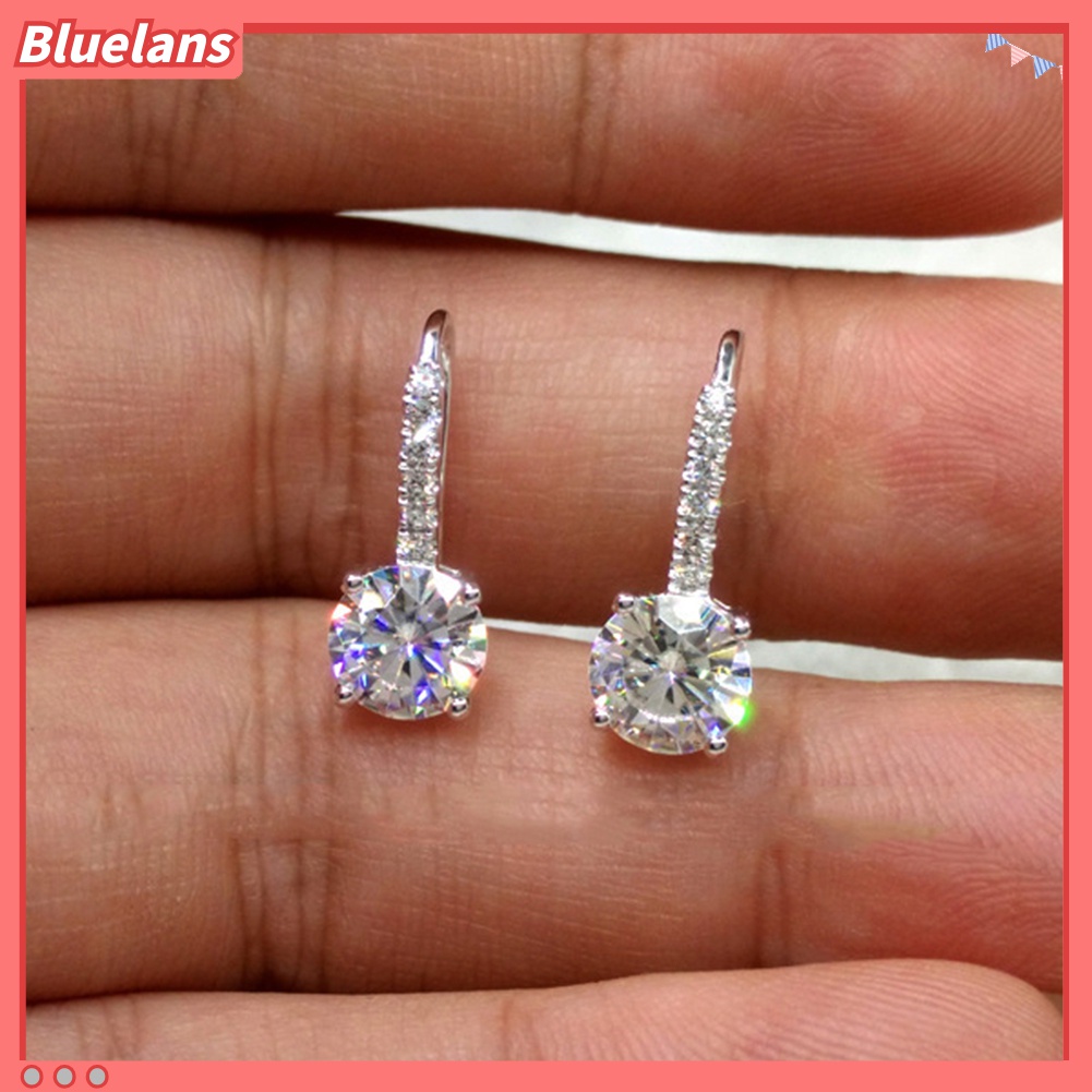 Anting Kait Gantung Wanita Bentuk Bulat Hias Cubic Zirconia Untuk Hadiah Natal