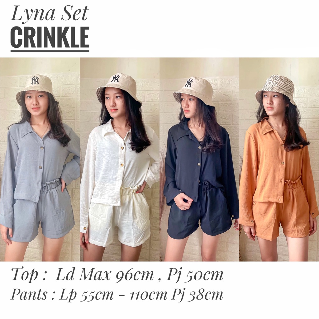 Lyna Set Crinkle / Pakaian Setelan Crinkle Kemeja Celana Pendek / Setelan Santai / Summer Set / SJJ / Hanin / Seyla