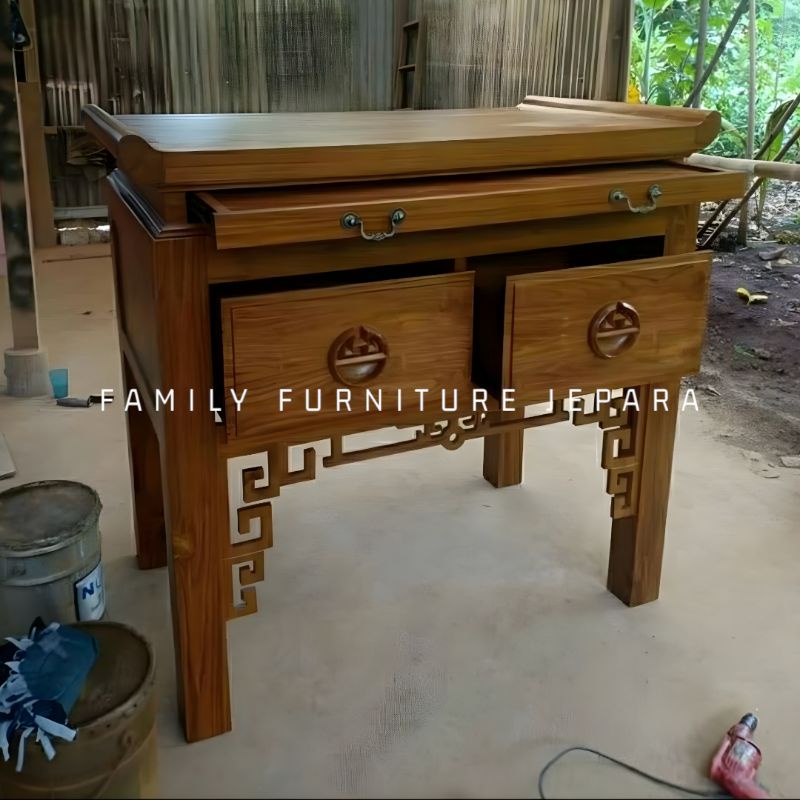 meja altar sembahyang kayu jati minimalis laci