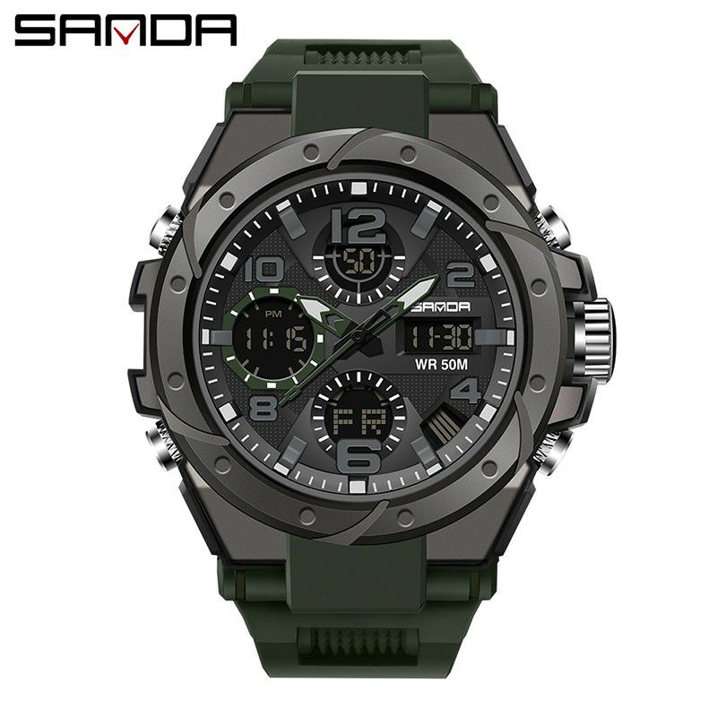 TERBARU SANDA 6008 Jam Tangan Pria Digital Analog Tali Rubber Chronograph Anti Air