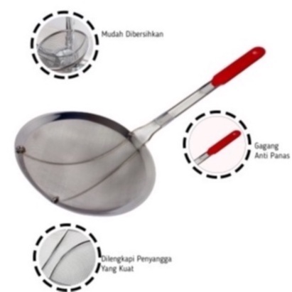 Serokan Minyak Gagang Merah Stainless Steel 14cm
