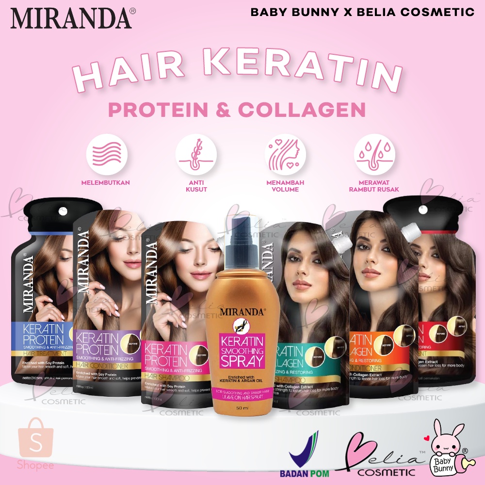 ❤ BELIA ❤ MIRANDA Keratin Series | Protein Collagen | Smoothing Spray 50ml | Shampoo Conditioner 100ml | Hair Treatment 2x25ml | BPOM