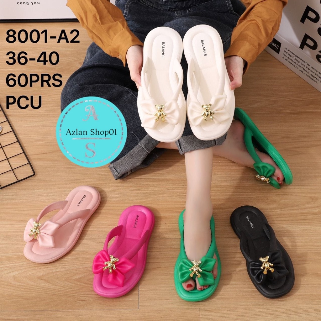 Sandal Jepit Wanita Import Balance 8001-A2 (36-40) Karet Jelly Elastis Empuk Motif Gold Bear