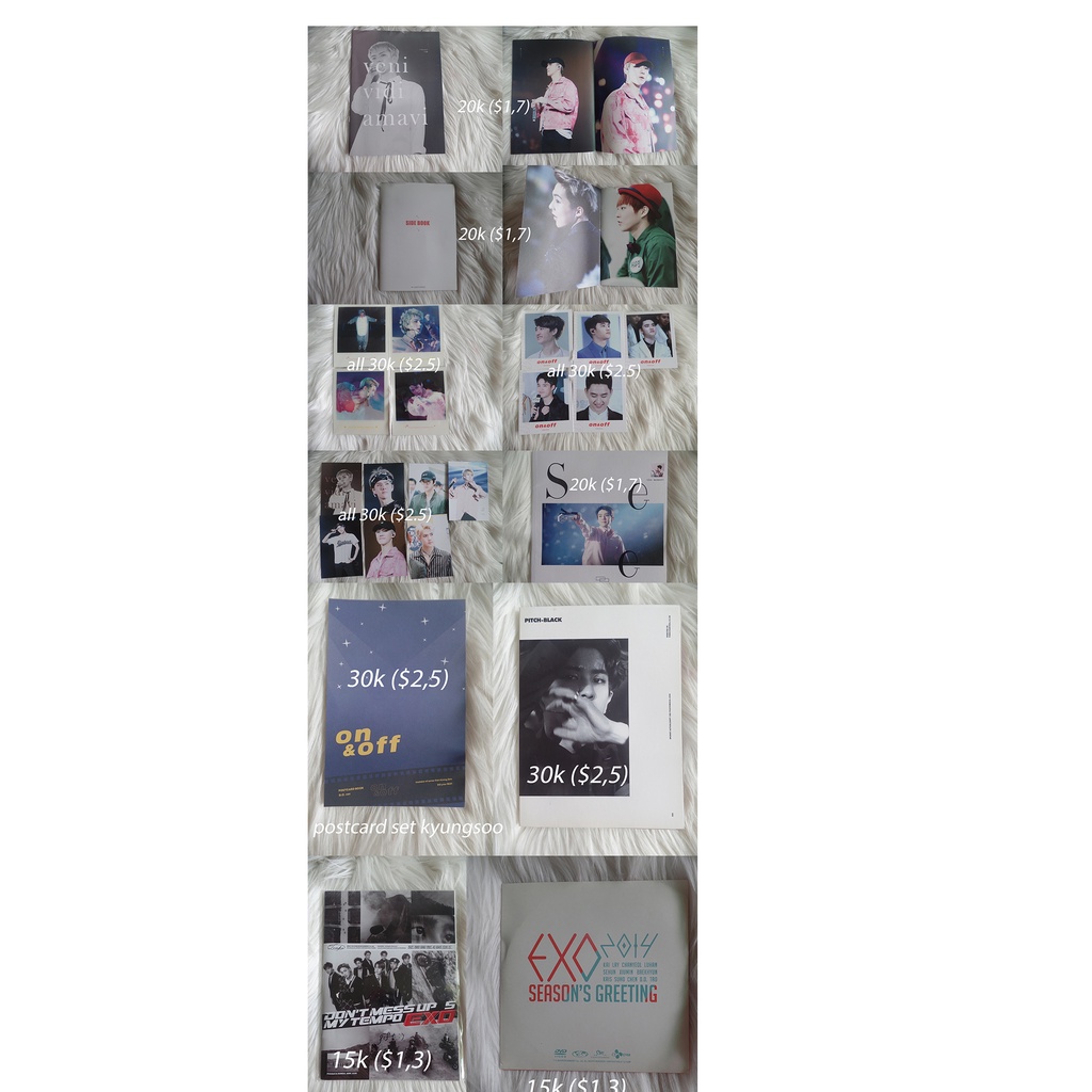 GOODIES STUFF FANSITE PHOTOBOOK POSYCARD POLAROID KYUNGSOO D.O. SEHUN CHANYEOL XIUMIN EXO BY HYPER B
