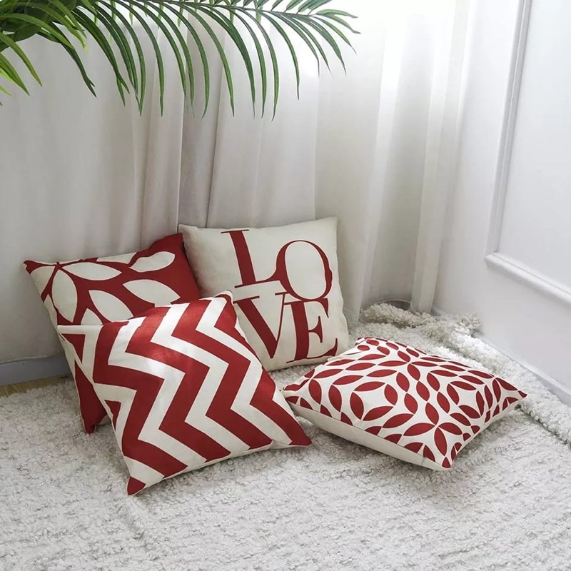 SARUNG Bantal Sofa Print 45x45 cm Linen Motif Glam Red / Merah Series Grabandgift
