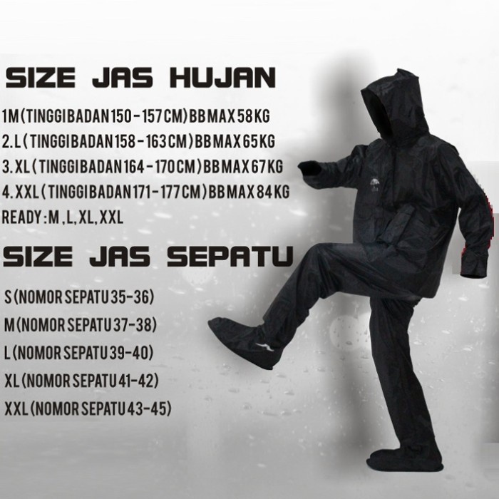 Jas Hujan Lengkap Premium Tojan - Hitam, XL(B4R0) Jas Hujan Outdoor Jas Hujan Celana Jas Hujan Lenga