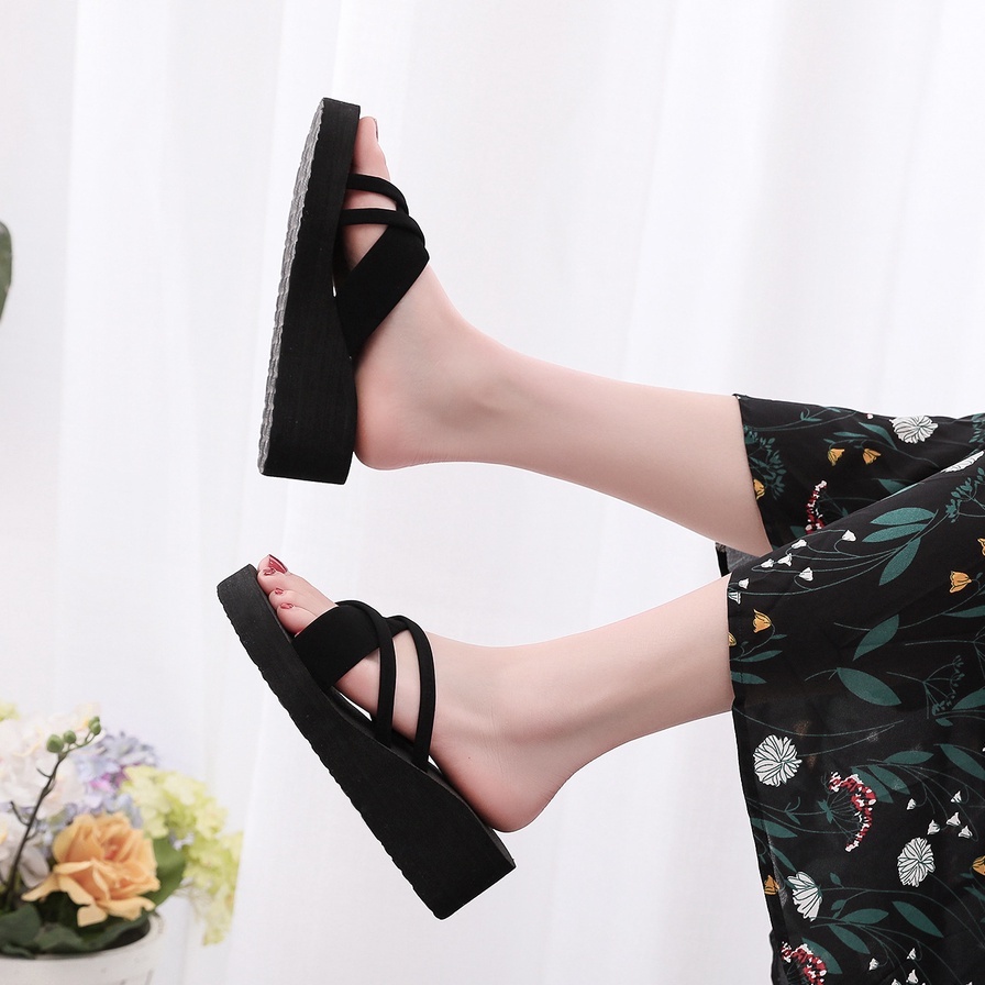 SANDAL WANITA WEDGES SPON SILANG BALOK | SENDAL WEDGES SPON JEPIT CANTIK | WEDGES DEWASA TRENDI