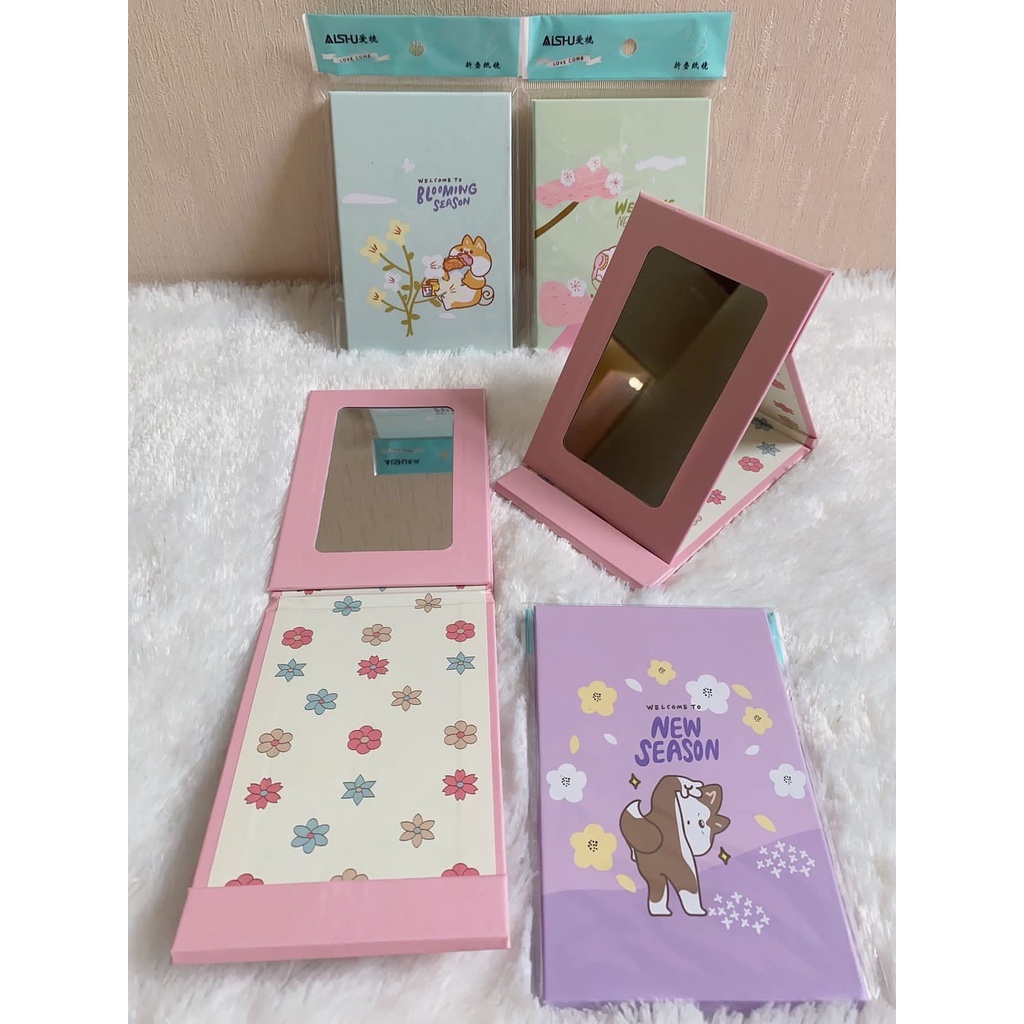 CERMIN KACA RIAS LIPAT PORTBALE ANEKA MOTIF &amp; UKURAN / CERMIN RIAS BUKU LIPAT KOREA / KACA ALBUM