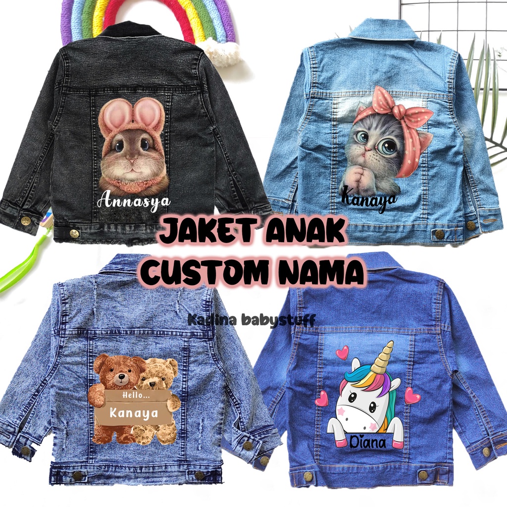 JAKET JEANS ANAK MOTIF COSTUM NAMA / JAKET ANAK PEREMPUAN / JAKET ANAK