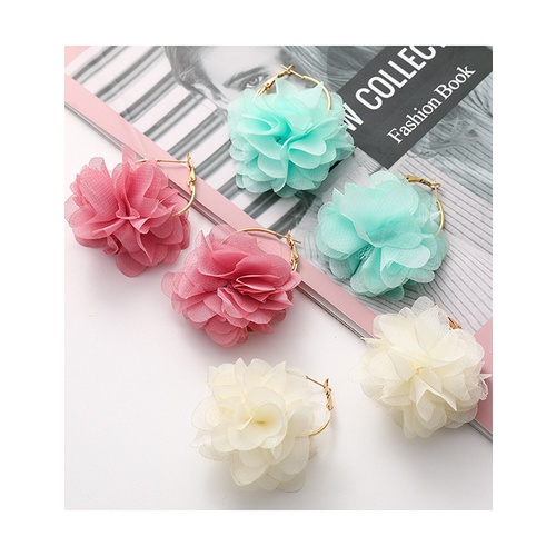 LRC Anting Tusuk Fashion Multi-layer Chiffon Cloth Lace Flower V3587X