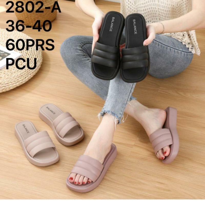 2802-A Original Sandal Balance Wedges Slop Pillow Korean Bahan Karet Rubber Elastis Tebal Tinggi Selop Wanita Impor Slip Sendal Kokop Anti Air PVC Jelly Dewasa Import Simpel Elegan 2802-A2  SLTB3RS PCU 2802 Cewek Perempuan