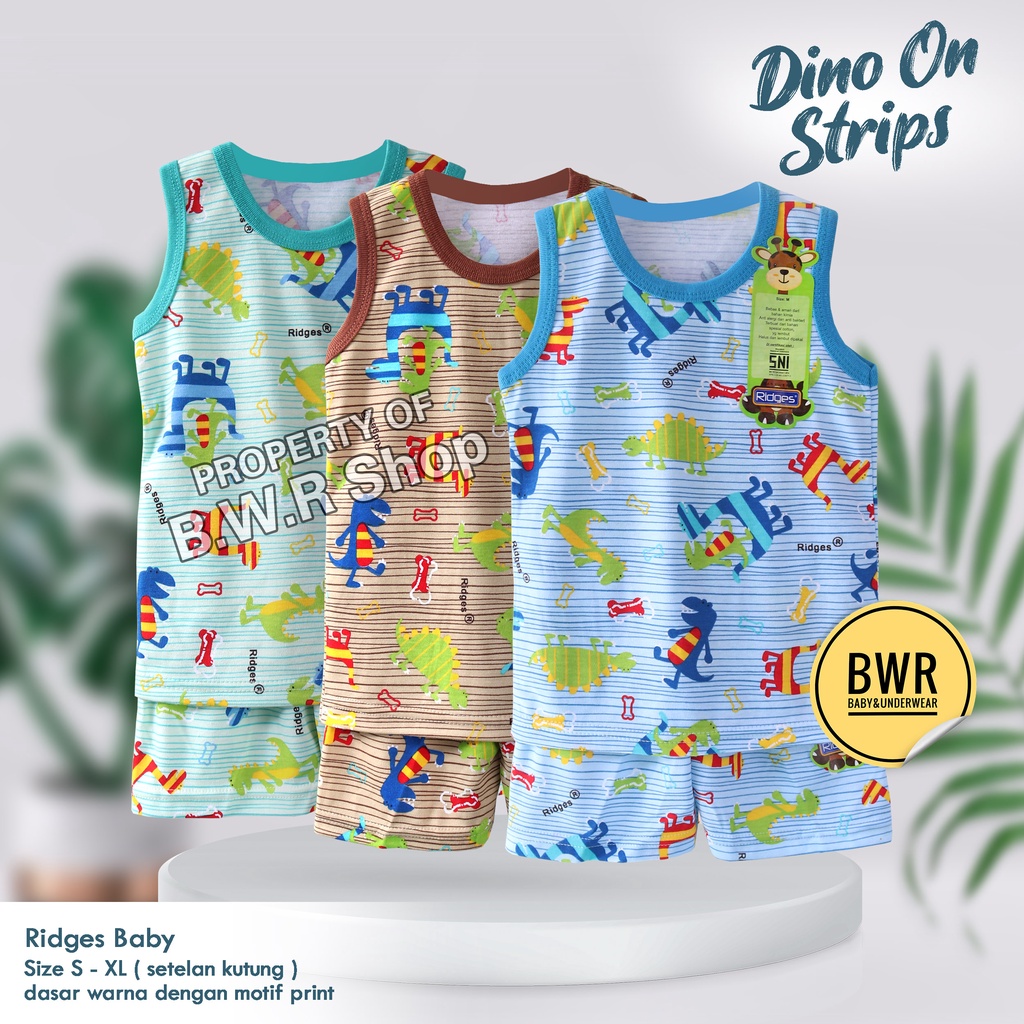 Setelan Ridges KUTUNG Dino On Strips Desert / Setelan Anak Unisex Motif Magical Lucu Baju Harian Bermain Lengan Kutung 3rs 9rs 10rs | Bwr