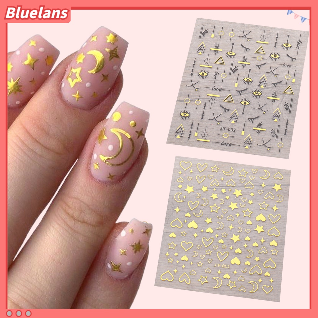 Bluelans Stiker Kuku Motif Hati / Bintang / Bulan Untuk Dekorasi Nail Art / Manicure