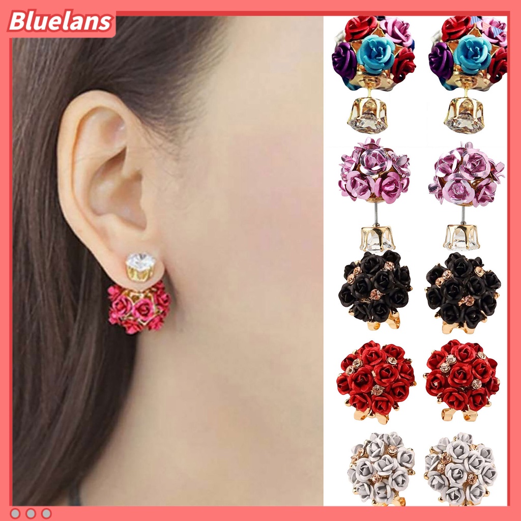 Bluelans Ear Studs Exquisite Rose Flower Ball Design Alloy Rhinestone Earrings