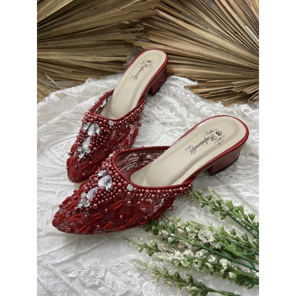 sepatu wedding Angela wanita merah marron tinggi 3cm tahu