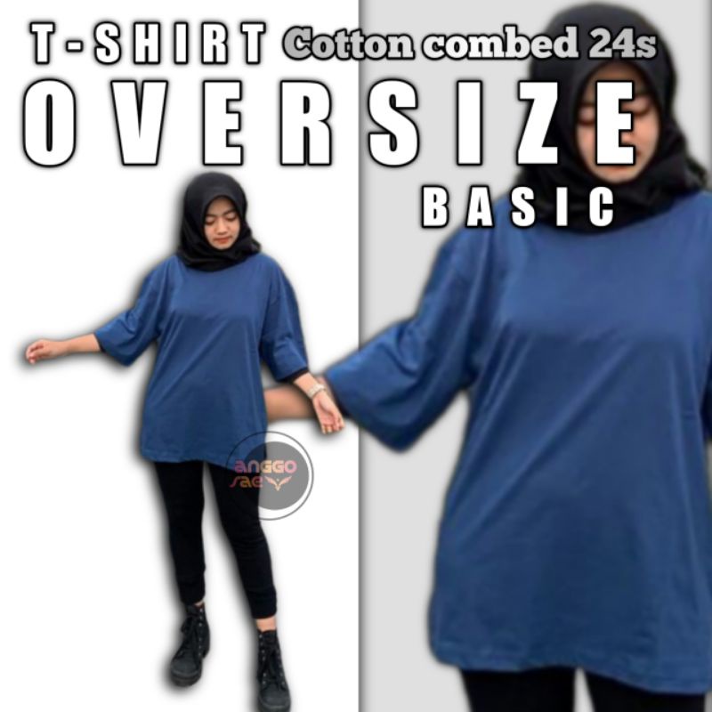 Kaos Polos Jumbo Biru/Navy Oversize Wanita Cotton Combed 24s Original Basic anggosae