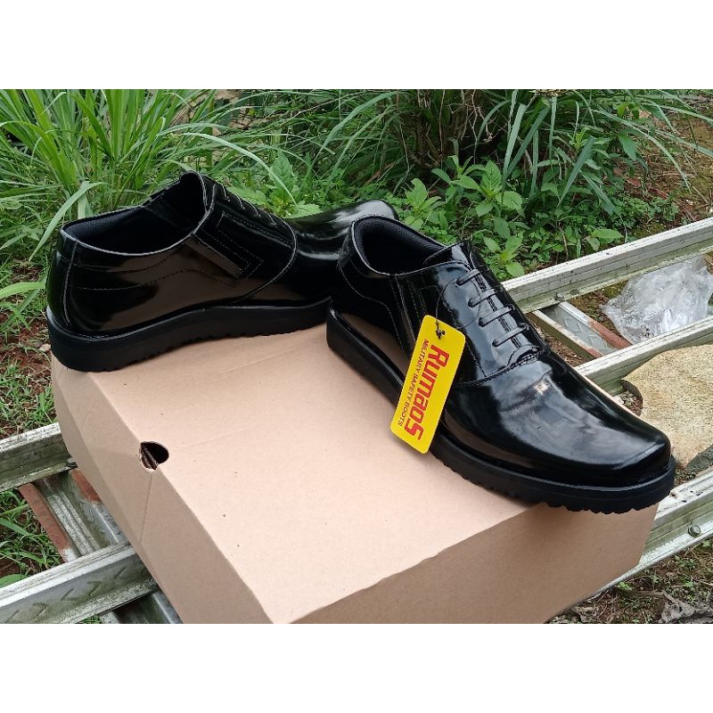 Rumaos formal Sepatu PDH slip on pantofel pendek kulit kilap premium