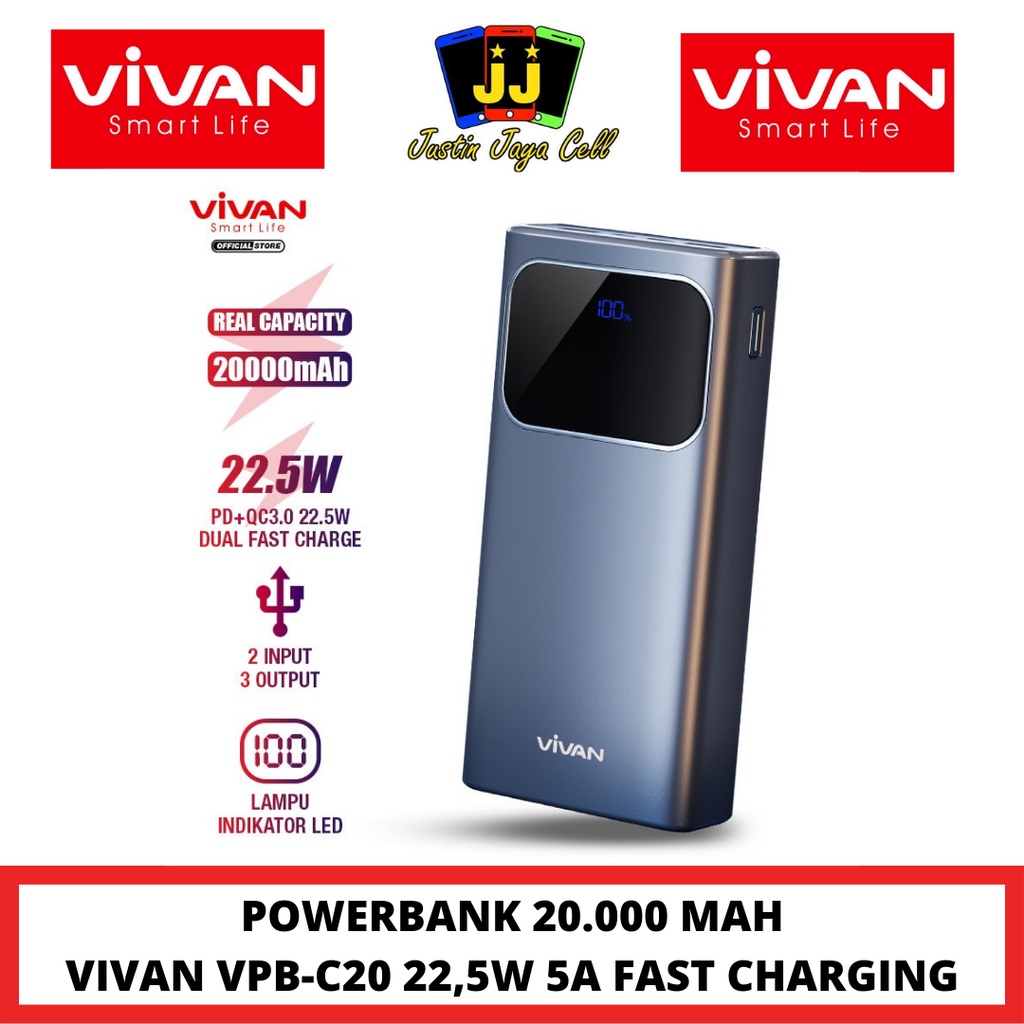 POWERBANK 20000 MAH VIVAN VPB C20 22,5W FAST CHARGING PD QC3.0 VOOC