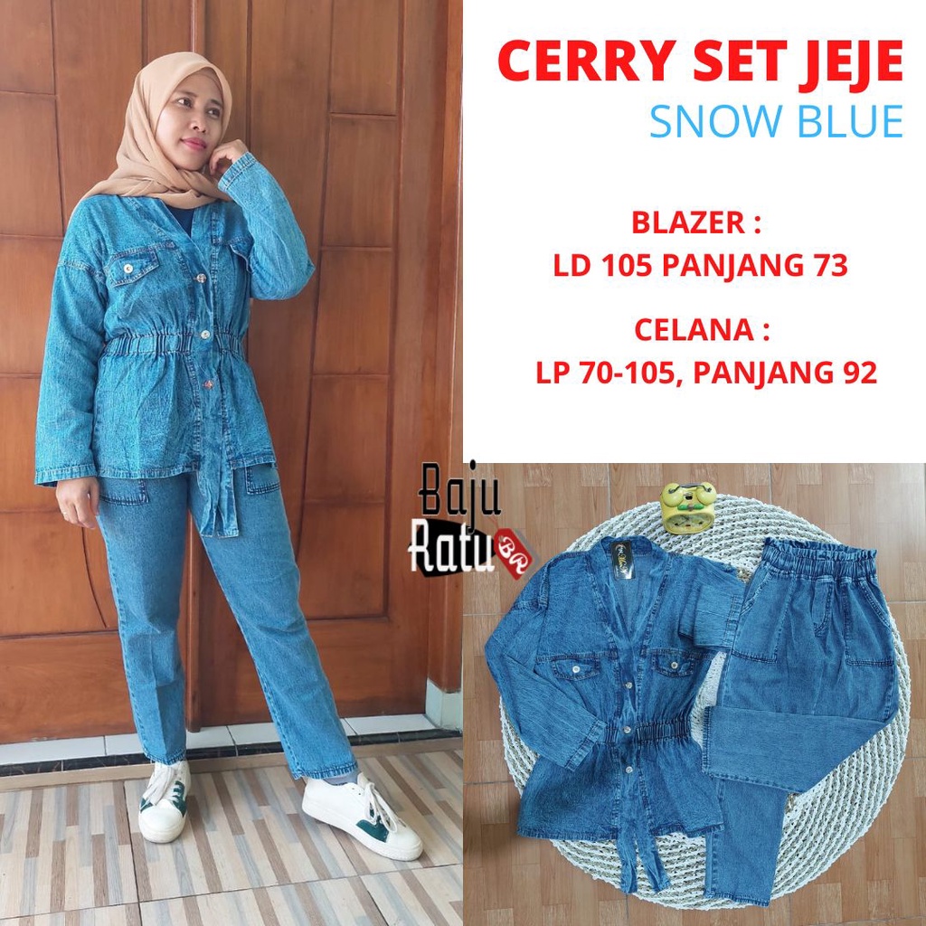 AMANDA SET CERRY BLAZER SETELAN CELANA BAGGY JEJE ONE SET JEANS  WANITA SNOW BLUE DAN SNOW BLACK GBM