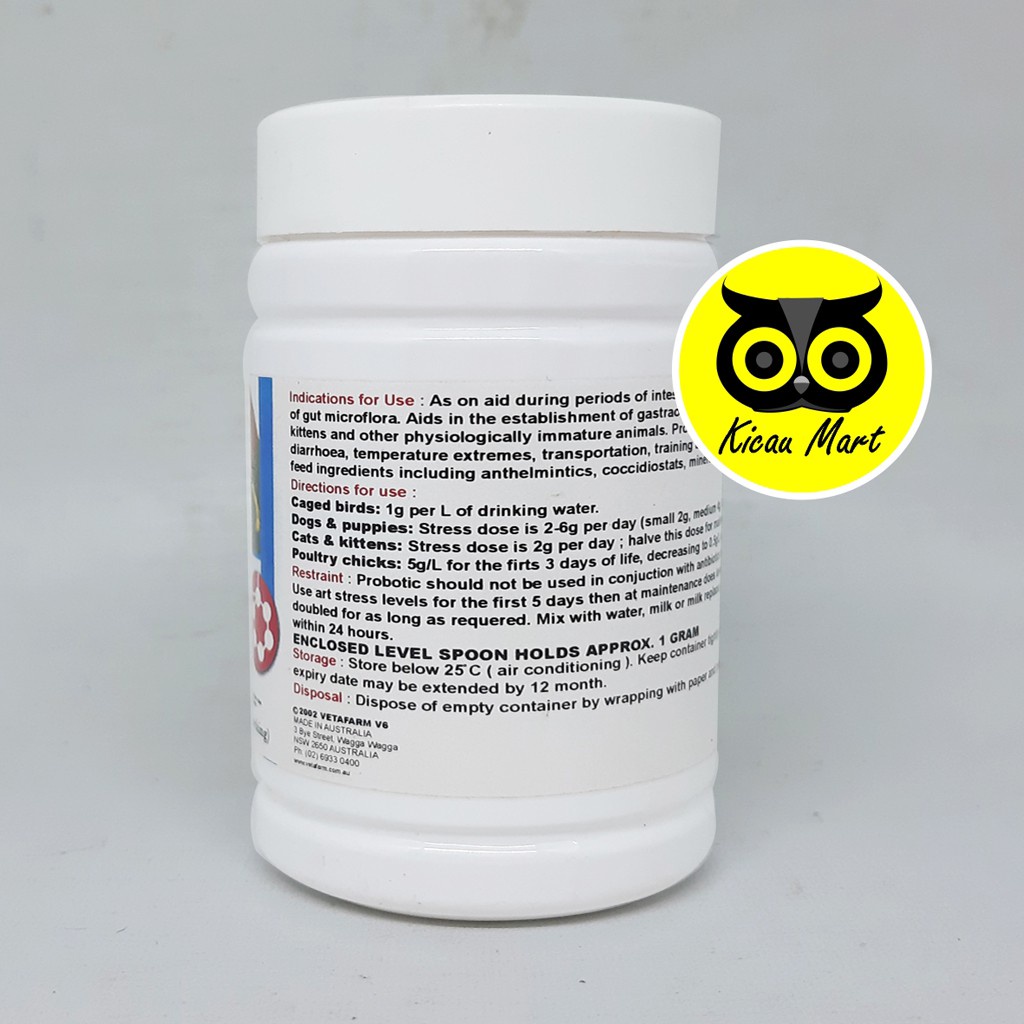 VITAMIN PROBIOTIC VETAFARM 200 GRAM IMPORT OBAT BURUNG UNGGAS LOVEBIRD KENARI KACER MURAI AYAM PROV200