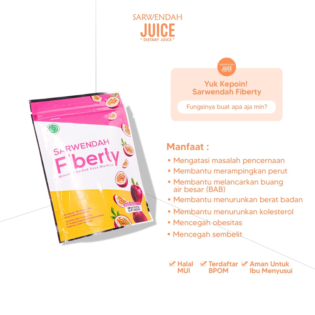 [ 150 GRAM ] FIBERTY DETOX SLIM &amp; HEALTH BY SARWENDAH / FIBER MINUMAN SERAT BPOM / MENGURANGI NAFSU MAKAN / MELANCARKAN BAB / MENURUNKAN BERAT BADAN / DETOX TUBUH