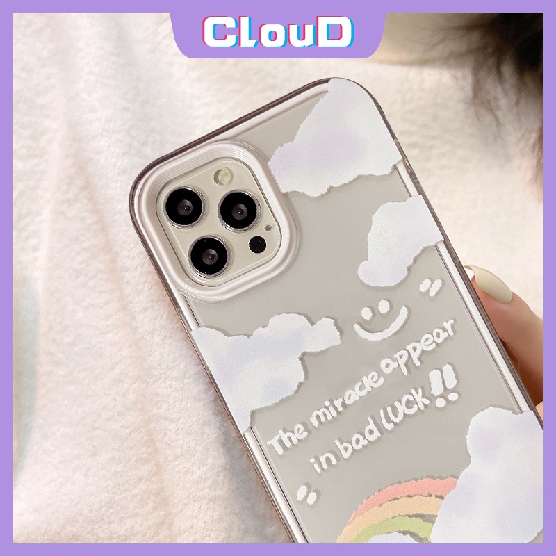 Soft Case Tpu Bening Desain Awan Pelangi Tersenyum Tahan Banting Anti Jatuh 3 In 1 Untuk IPhone 11 13 12 Pro Max XR XS Max X 7 8 Plus SE 2020