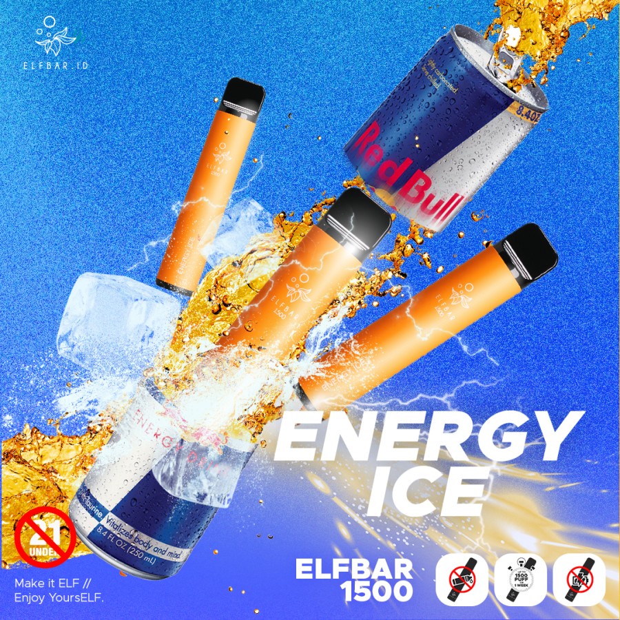 ELFBAR 1500 Puffs Energy Ice | ELF BAR 1500 Disposable Pod Red Bull Kratindeng | Vape Sekali Pakai Arief Muhammad | Best Disposable Pods Indonesia | RELX ViFX Gippro FNF Puff