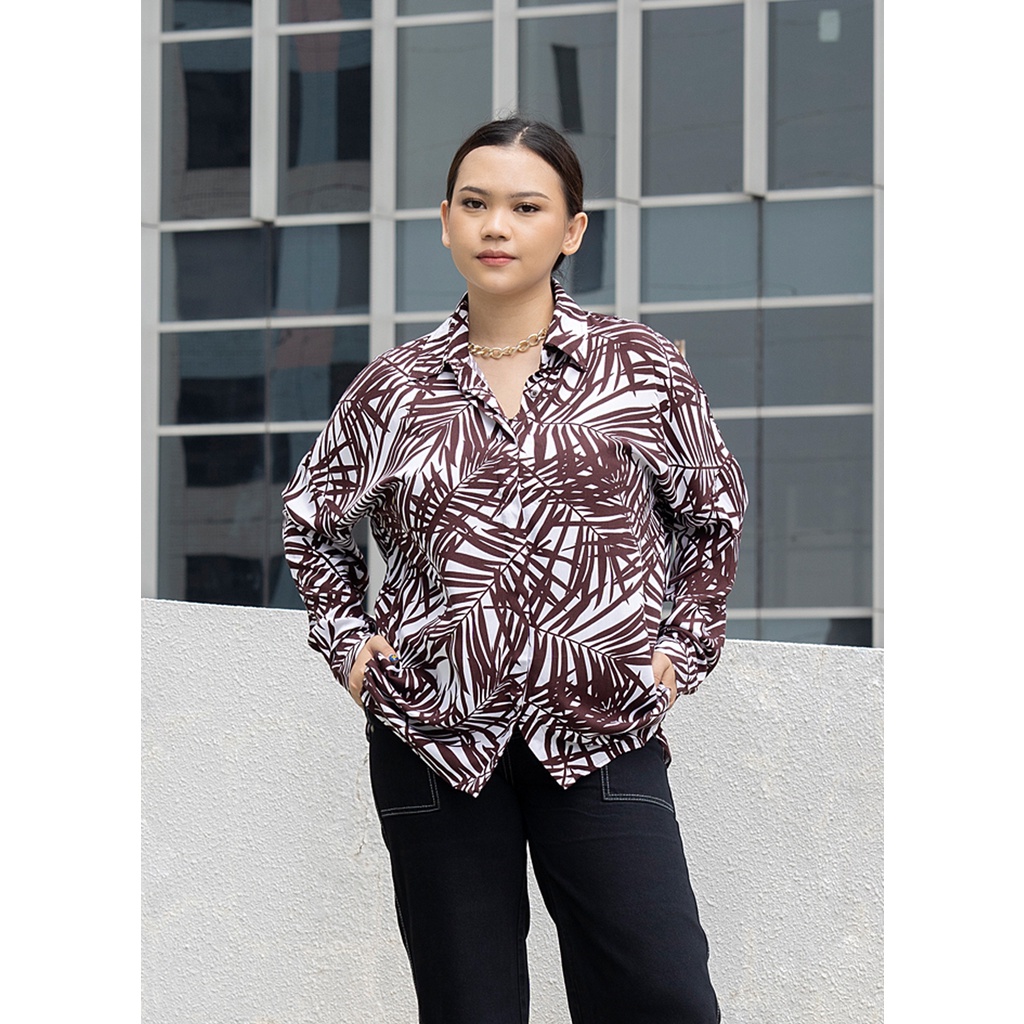Ixora Hwa Oversized Shirt - Kemeja Wanita Oversize Lengan Panjang Motif