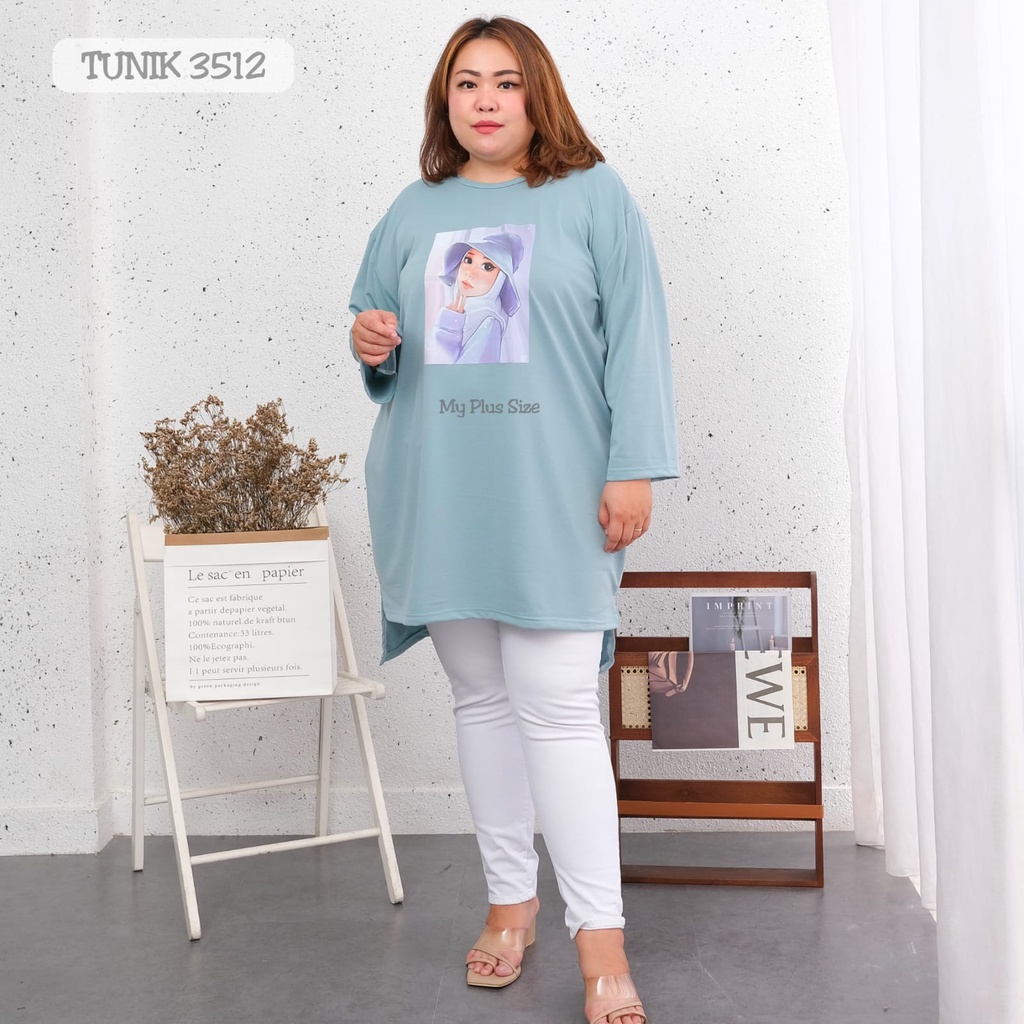 Tunik Kaos Sablon Jumbo 3504, 3506, 3508, 3510, 3512. Ld 130 cm