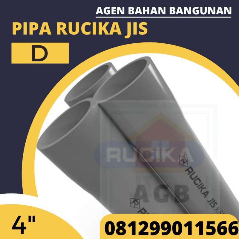 Pipa PVC 4" Inch Rucika JIS / Pipa Rucika Warna Abu D (Harga Grosir)  4 Meter