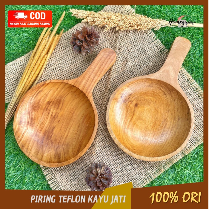 PIRING MAKAN PIRING SAJI KAYU JATI MODEL TEFLON PIRING KAYU AESTHETIC PIRING ANAK PIRING MPASI PIRIN