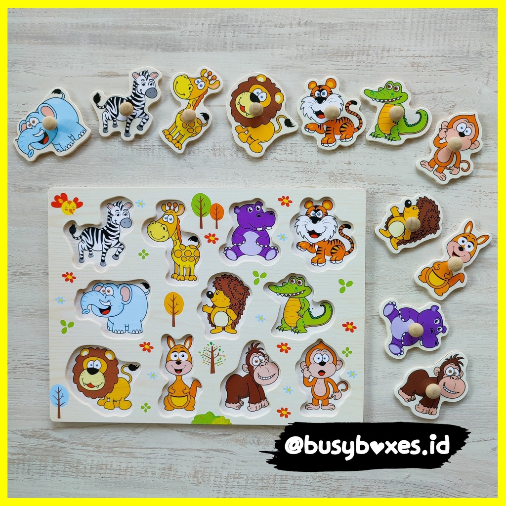 Busyboxes.id Mainan anak edukasi anak 1 2 3 tahun laki laki perempuan mainan edukasi Montessori puzzle jigsaw 3d kayu hewan binatang seri - landak