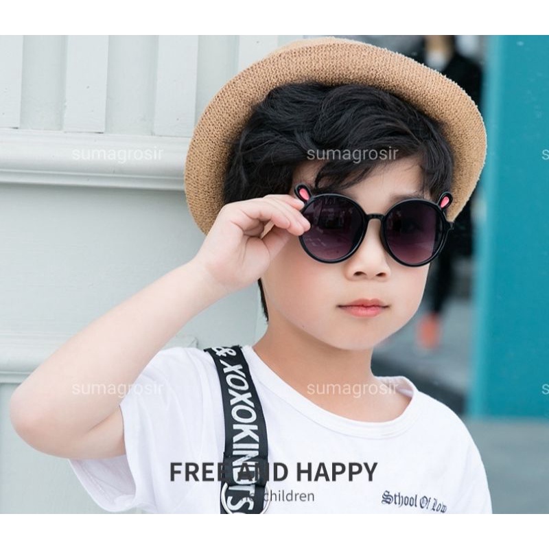 Kacamata Anak Anti Radiasi UV Sunglasses Hitam Model Gaya Telinga Beruang Keren Lucu