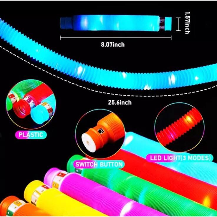 Mainan LED POP TUBE FIDGET TUBES SENSORY TOYS / Light Up Pop Pipes / Mainan anak Murah Lampu LED Mainan Kreasi