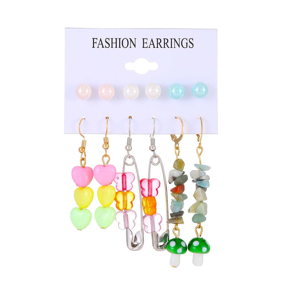 10pcs / Set Anting Tusuk Gantung Wanita Desain Kupu-Kupu / Hati / Jamur / Bebek Geometri Untuk Hadiah