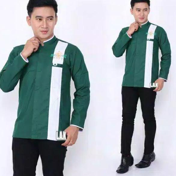 {TMB.18Oc22ᴷ} Baju Koko NU Pria Dewasa Motif Sorban Halus Putih Hitam Hijau Abu