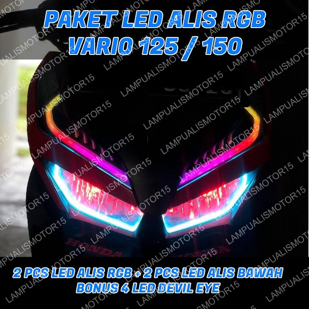 PAKET LAMPU LED ALIS RUNNING RGB VARIO 125 VARIO 150 BONUS DEVIL EYES LAMPU ALIS DRL RUNNING